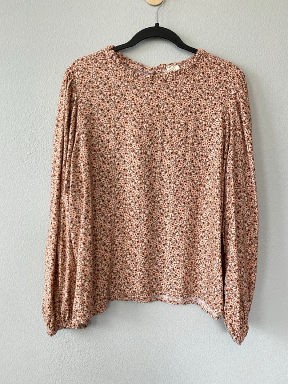a.n.a Womens Floral Blouse XXL Beige Cottagecore Earthy Long Sleeve Top Preppy